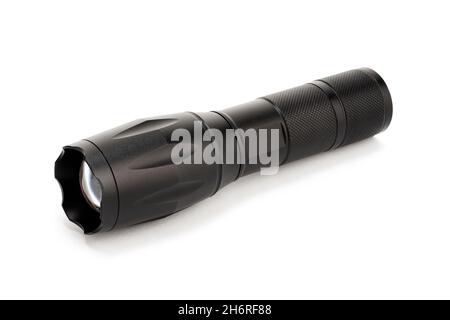 Modern aluminum Flashlight isolated on white background Stock Photo