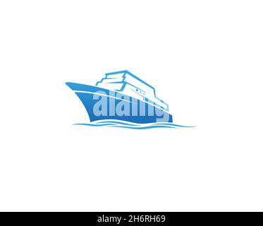 Creative Blue Summer Steamboat Logo Design Vector Symbol Illustration Stock Vector