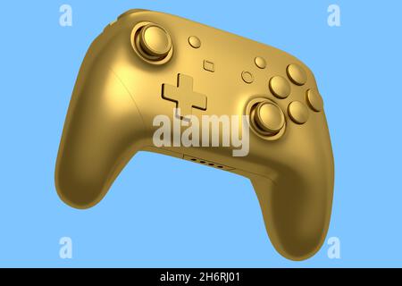 Realistic gold video game joystick on white background. 3D rendering of ...