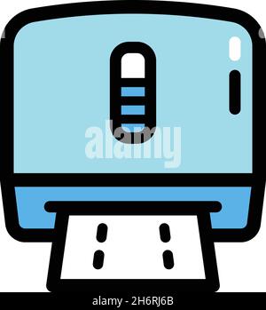 Hand dryer with paper towel color icon, Hygiene routine concept. Snatch sheet paper sign on white background. Paper towel dispenser icon in simple sty Stock Vector