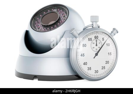 Security surveillance camera with stopwatch, 3D rendering isolated on ...