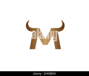 Creative M Letter Horns Bull Logo Design Vector Symbol Illustration Stock Vector