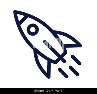Flying rocket space ship line art icon Stock Vector