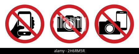 A no photo and no phone sign forbidden for no film and photography vector illustration Stock Vector