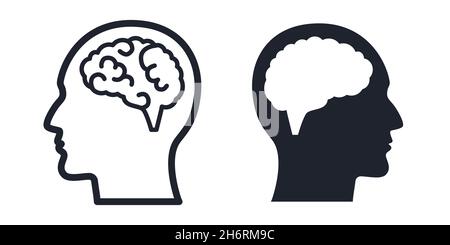 Head silhouette with brain symbol vector illustration icon Stock Vector