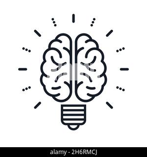 Brain as light bulb lamp line art symbol smart mind vector illustration icon Stock Vector