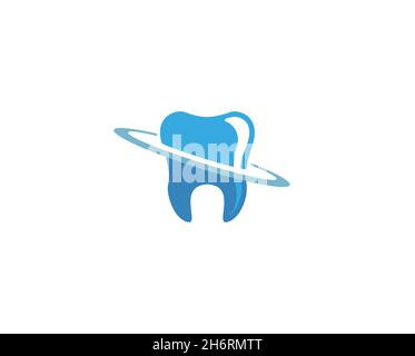 Creative Abstract Blue Planet Dental Tooth Logo Design Vector Symbol Illustration Stock Vector