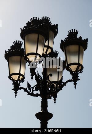 Lamp in the night. Streetlights. Lamp post. Lantern. European old city lamp. Stock Photo