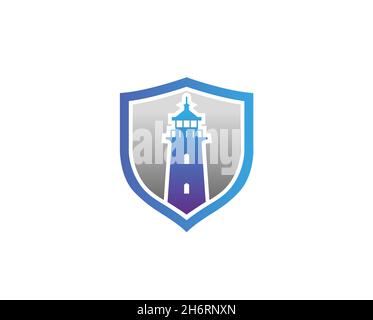 Creative Abstract Lighthouse Shield Logo Design Vector Symbol Illustration Stock Vector