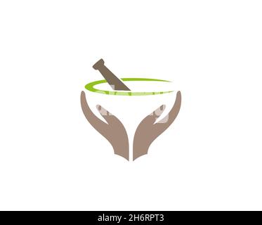 Creative Abstract Apothecary Bowl Grind Hands Holding care Logo Design Symbol Icon Illustration Stock Vector