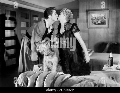 Farley Granger, Shelley Winters, on-set of the Film, 'Behave Yourself!', RKO Radio Pictures, 1951 Stock Photo