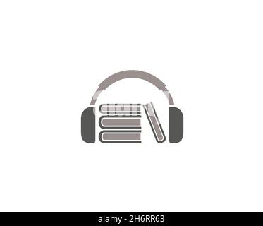 Creative Abstract Headphone Headset Books Library Logo Design Vector Symbol Illustration Stock Vector