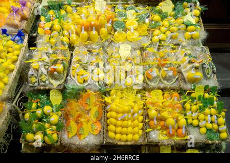Soap with a lemon fragrance on sale outside a shop in Sorrento Italy Stock Photo