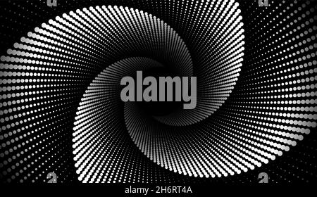 Spiral wave from dots. Spinning dotted halftone vector spiral. Hypnotic psychedelic background. Stock Vector