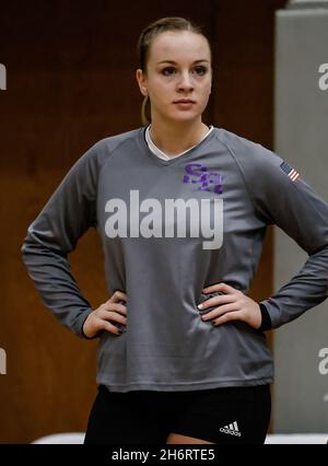 Volleyball action with Snake River vs Sugar Salem High School in Coeur d'Alene, Idaho. Stock Photo