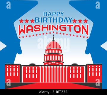 happy birthday washington, in red blue, great for greeting cards, banners, posters, social media Stock Vector