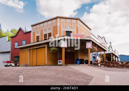 Old Forge, New York - September 4, 2021: View of Klondike Kates Restaurant inside the Old Forge Water Safari Park. Stock Photo