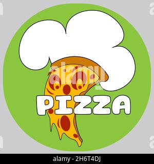 cartoon slice of pizza with eyes in a chef's cap 1 Stock Vector