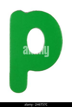 lower case p magnetic letter on white with clipping path Stock Photo