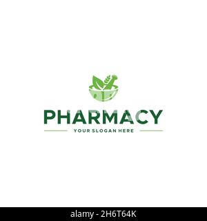 flat PHARMACY bowl leaves pounder logo design Stock Vector