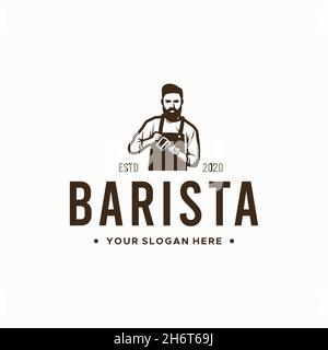 mascot BARISTA coffee people worker logo design Stock Vector