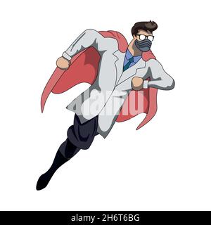 Design of superhero doctor with mask to protect himself from a virus Stock Vector