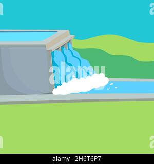 Hydroelectric dam. Environmentally friendly electricity. Vector illustration Stock Vector
