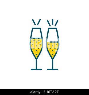 Vector champagne glasses. New year celebration, romantic party. Pixel perfect, editable stroke icons in color Stock Vector
