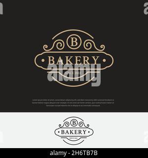 Bakery logo on a dark background, bread and cake emblems Stock Vector