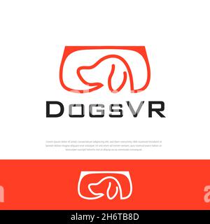 Dog logo playing virtual game line style unique simple vector design Stock Vector