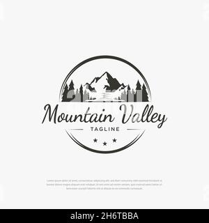 Company logo vintage nature black mountain circle river simple Stock Vector