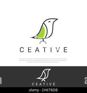 Little bird logo design in line style.florist can use Stock Vector
