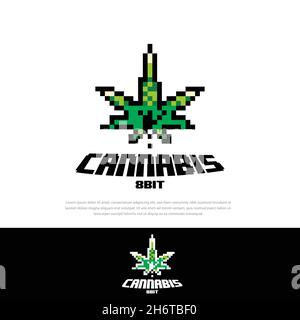 Green cannabis leaf pixel art icon, Marijuana pixel logo, Marijuana sign, Hemp isolated vector illustration, 8-bit sprite. apps,prints,stickers Stock Vector