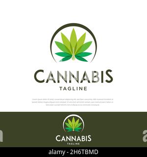 Cannabis leaf logo design isolated inspiration, cannabis essence oil drops Stock Vector