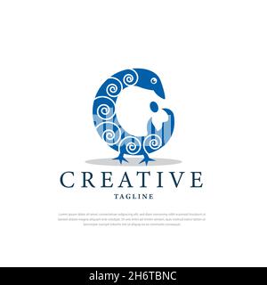 Unique bird logo. Simple style blue illustration bird vector Stock Vector