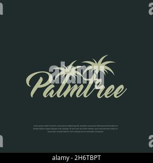 Word Mark logo two palm trees on letter l and illustration Stock Vector