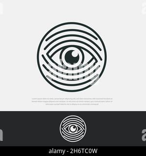 Eye fingerprint logo inside.security icon,dotted line identification Stock Vector