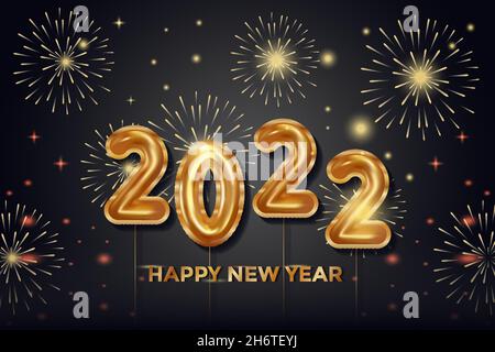 realistic happy new year 2022 with fireworks Stock Vector