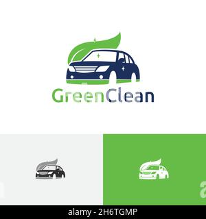 Green Leaf Clean Car Wash Carwash Auto Service Logo Stock Vector