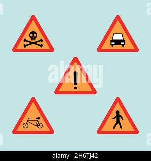 It is a notification symbol of various shapes. It is mainly used to signal danger on roads. Stock Vector