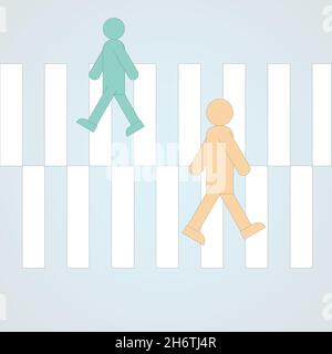 People crossing the crosswalk. It can be used to express traffic laws or to show daily scenery. Stock Vector