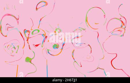 pink abstract background with colored lines and paint patterns. Vector illustration Stock Vector