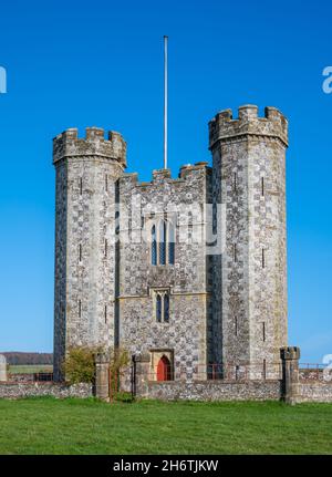 Hiorne Tower in Arundel Park, AKA Hiorne's Tower, an 18th century folly built by Sir Francis Hiorne located in Arundel Park, Arundel, West Sussex, UK. Stock Photo