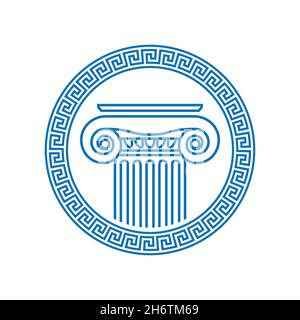 Vector image of a greek antique column framed by Roman ornament Stock Vector