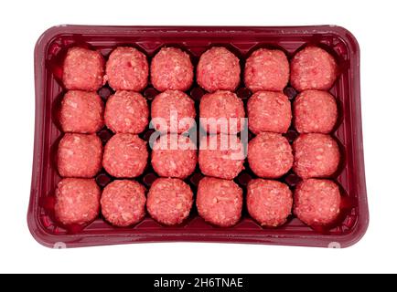 Tray of fresh raw ground beef meat meatballs Stock Photo