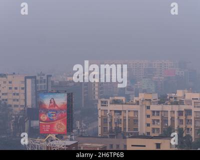 Air pollution in Kolkata, India, among the most polluted large cities in the world. Stock Photo