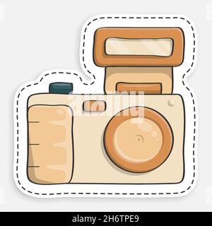 cartoon icon of doodle camera, equipment for photography and selfie. World Photography Day August 19th. Vector isolated on white background Stock Vector
