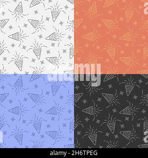 set of seamless patterns with Fireworks sparks scatter their firecrackers. New Year festive pyrotechnics. Ornament for decoration and printing on fabr Stock Vector