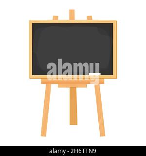 Chalkboard, blackboard on wooden easel tripod in cartoon style isolated on white background. Presentation empty frame. Vector illustration Stock Vector