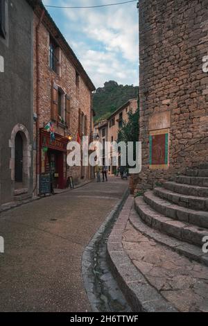 Street view of an ancient town in southern France, the Saint-Guilhem-le-Désert in France Stock Photo